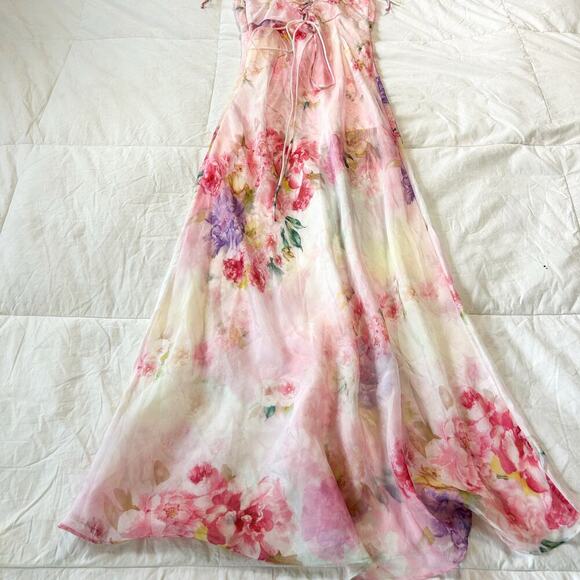 NWOT For Love & Lemons Lisa Bouquet Watercolor Floral Maxi Dress Pink Medium - Picture 12 of 15